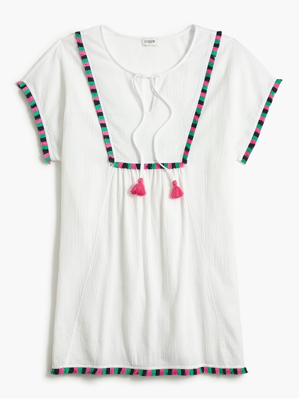 J. Crew Fringe Beach Tunic -short sleeve  with Pink Tassels and Fringe Trim Sz S